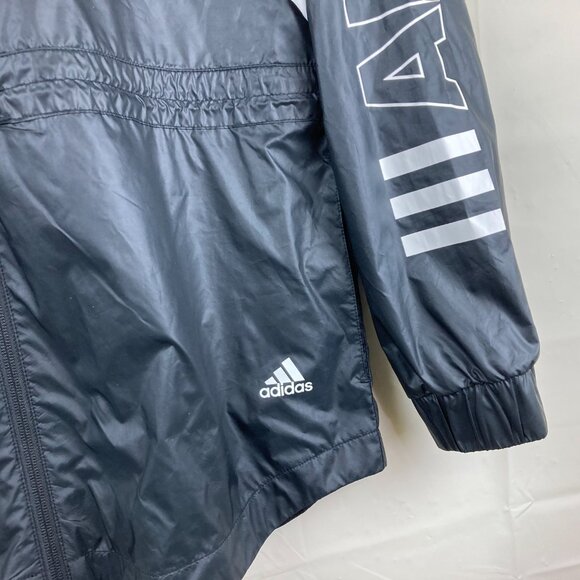 Adidas Women Sz S Black Wind‎ Breaker Zip Up Hooded Jacket Cinched Waist - Picture 4 of 11